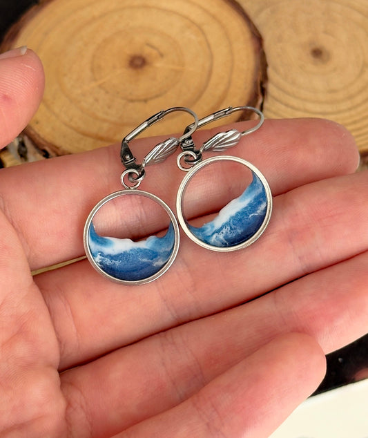 "El mar" Pendientes de acero inoxidable con olas