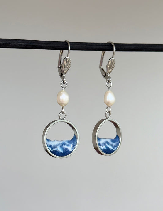 "El mar" Pendientes de acero inoxidable con olas