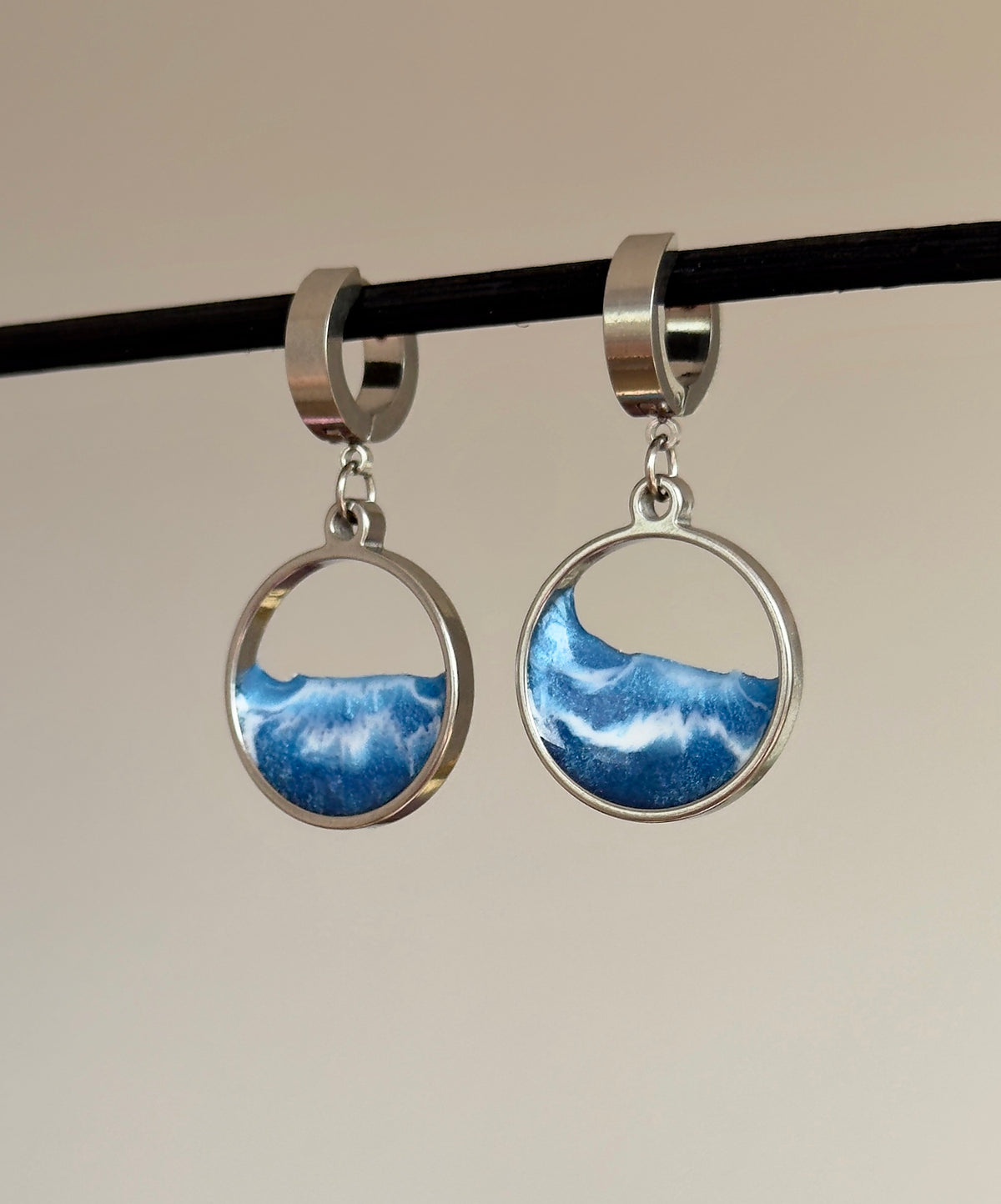 "El mar" Pendientes de acero inoxidable con olas