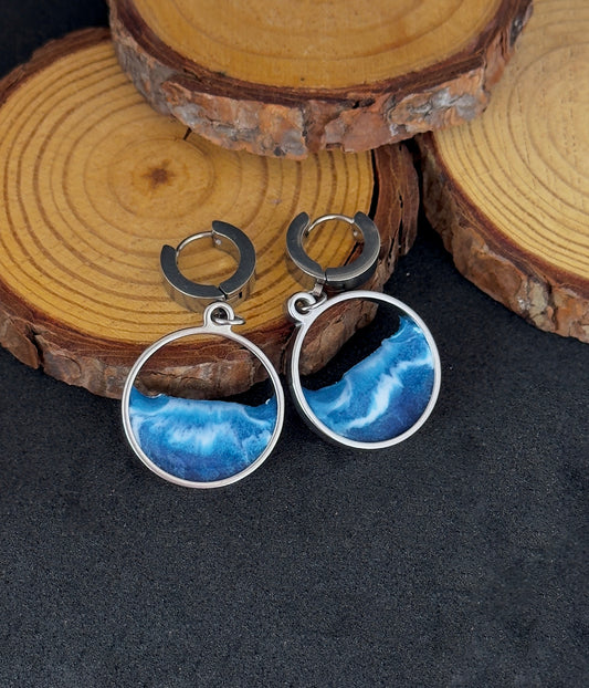 "El mar" Pendientes de acero inoxidable con olas