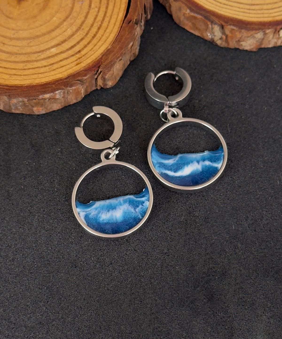 "El mar" Pendientes de acero inoxidable con olas
