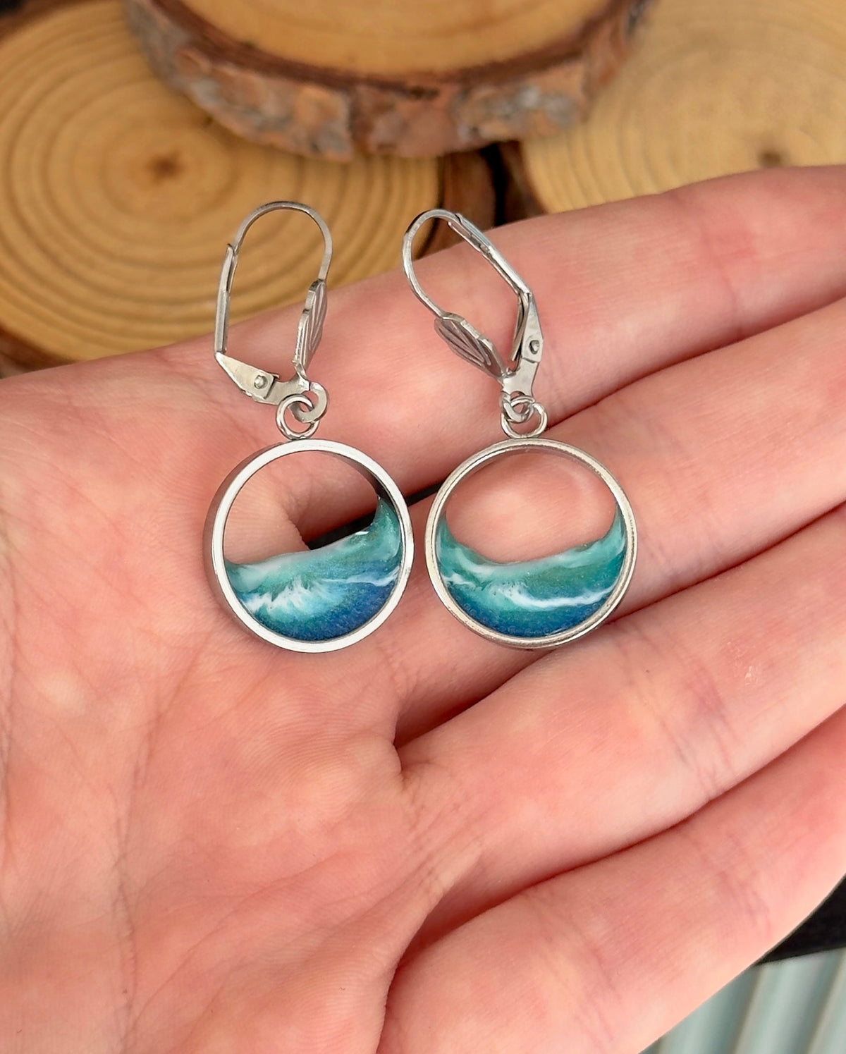 "El mar" Pendientes de acero inoxidable con olas