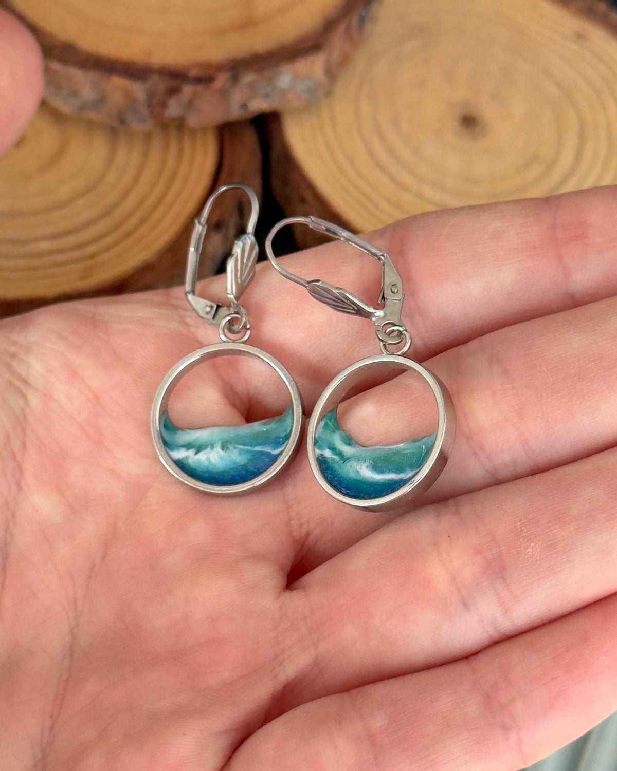 "El mar" Pendientes de acero inoxidable con olas