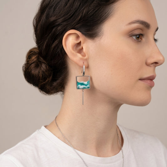 "El mar" Pendientes de acero inoxidable con diseño de olas