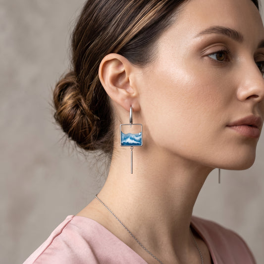 "El mar" Pendientes de acero inoxidable con diseño de olas