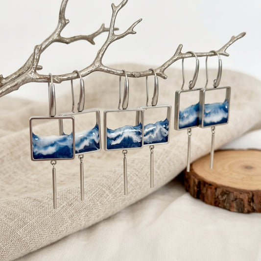 "El mar" Pendientes de acero inoxidable con diseño de olas