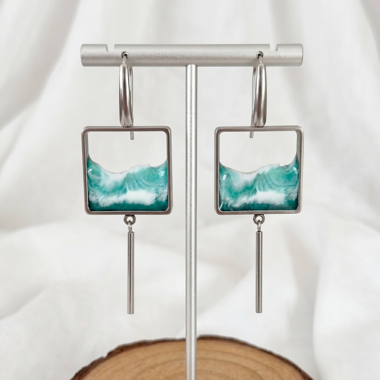 "El mar" Pendientes de acero inoxidable con diseño de olas