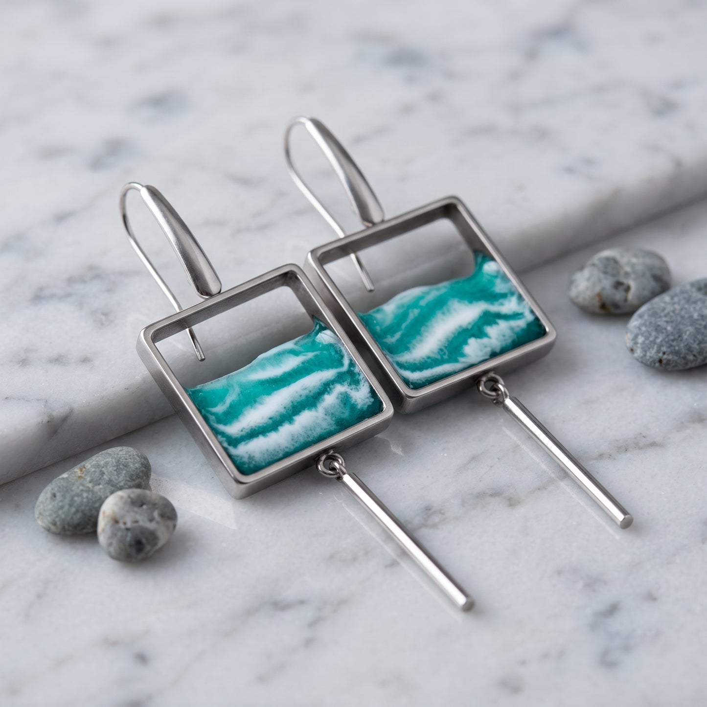 "El mar" Pendientes de acero inoxidable con diseño de olas