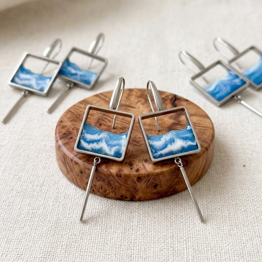 "El mar" Pendientes de acero inoxidable con diseño de olas