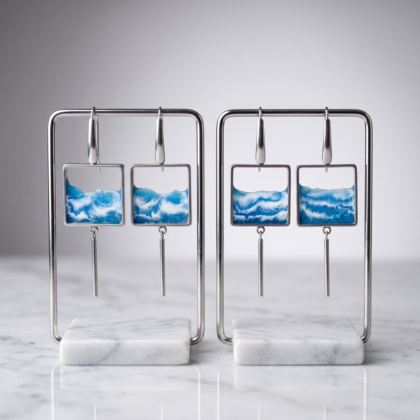 "El mar" Pendientes de acero inoxidable con diseño de olas