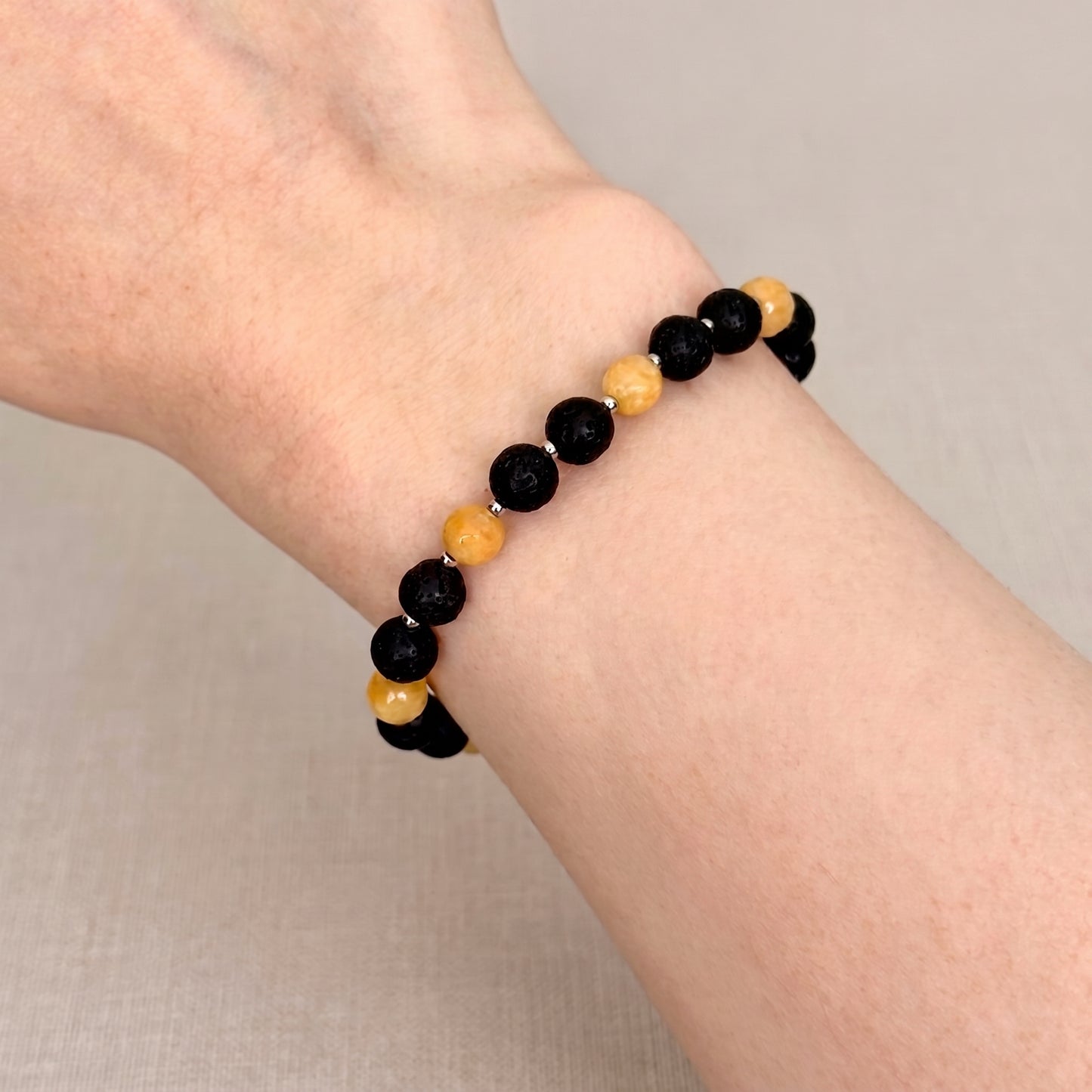 Unisex macrame bracelet with lava stone and jade
