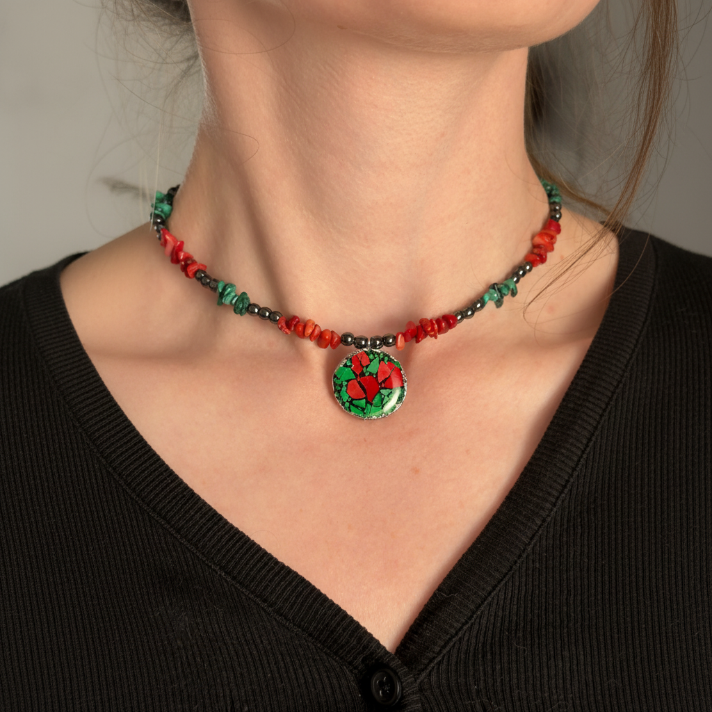 Collar con colgante de mosaico, gargantilla con piedras naturales