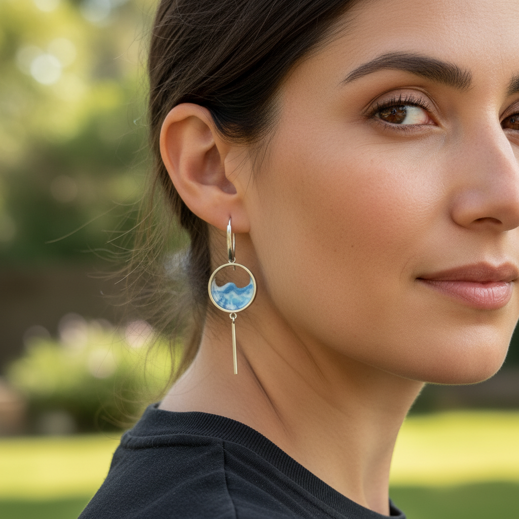 Pendientes de acero inoxidable con diseño de olas