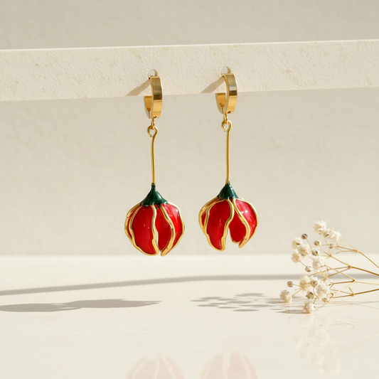 B03. Pendientes con forma de flor, pendientes Rojo