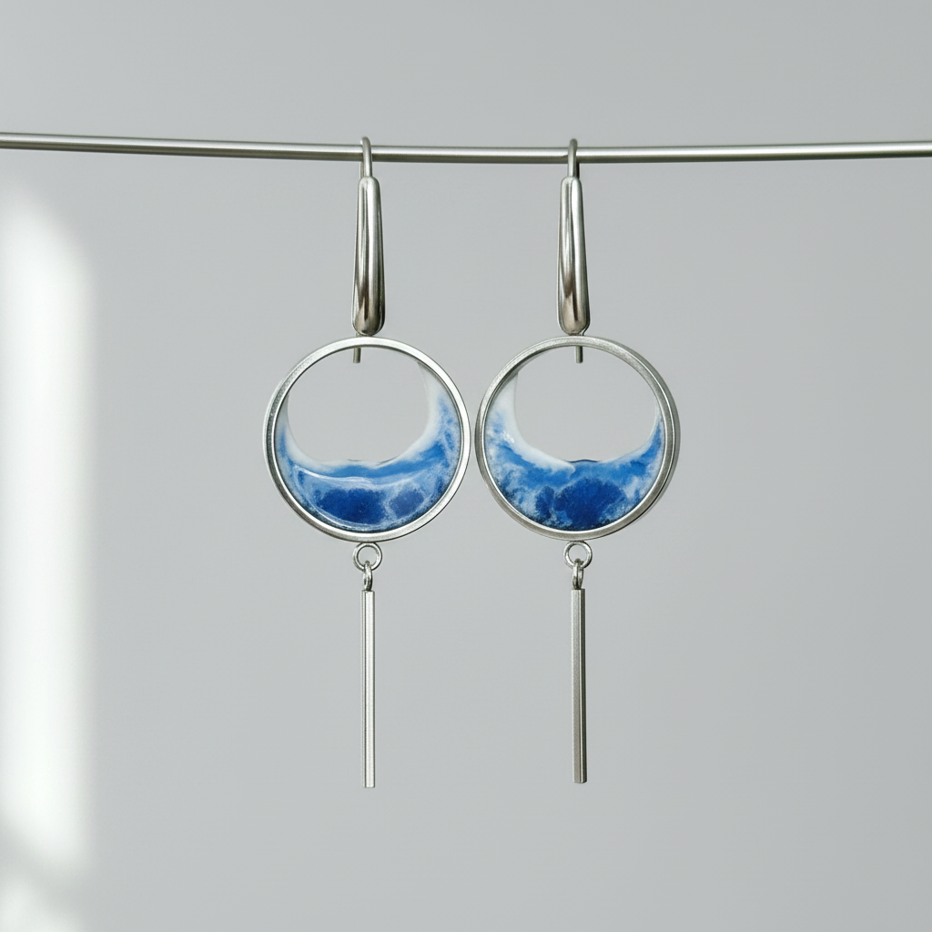 Pendientes de acero inoxidable con diseño de olas