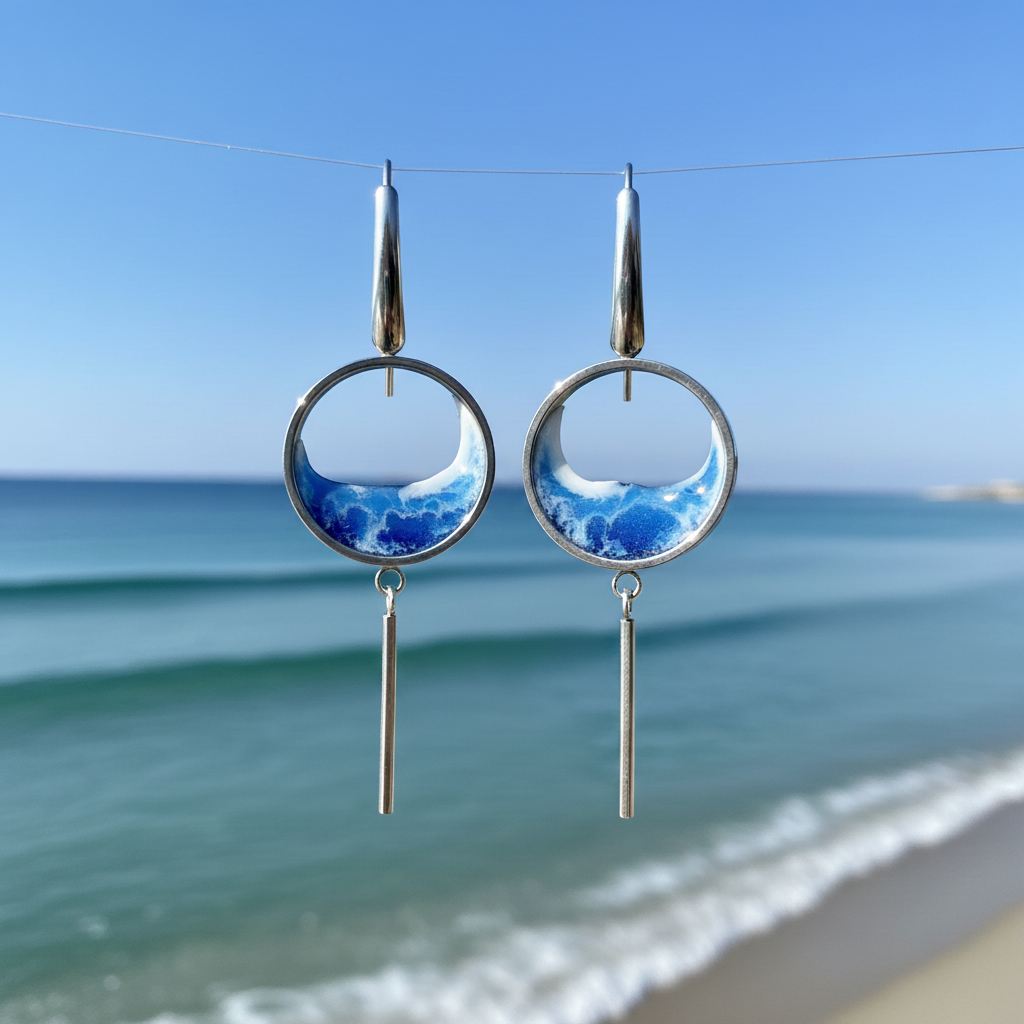 Pendientes de acero inoxidable con diseño de olas