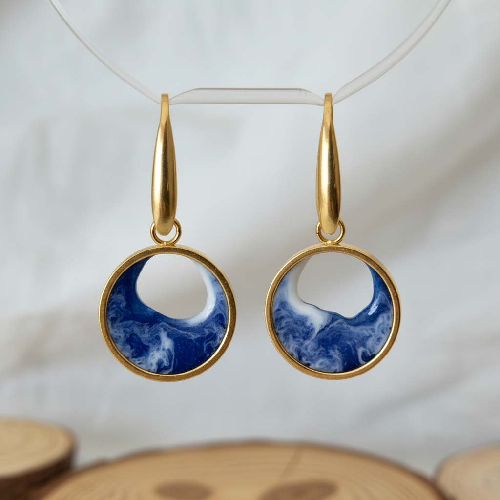 Pendientes de acero inoxidable con diseño de olas