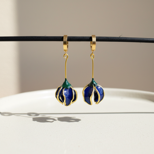 B02. Pendientes con forma de flor, pendientes Azul