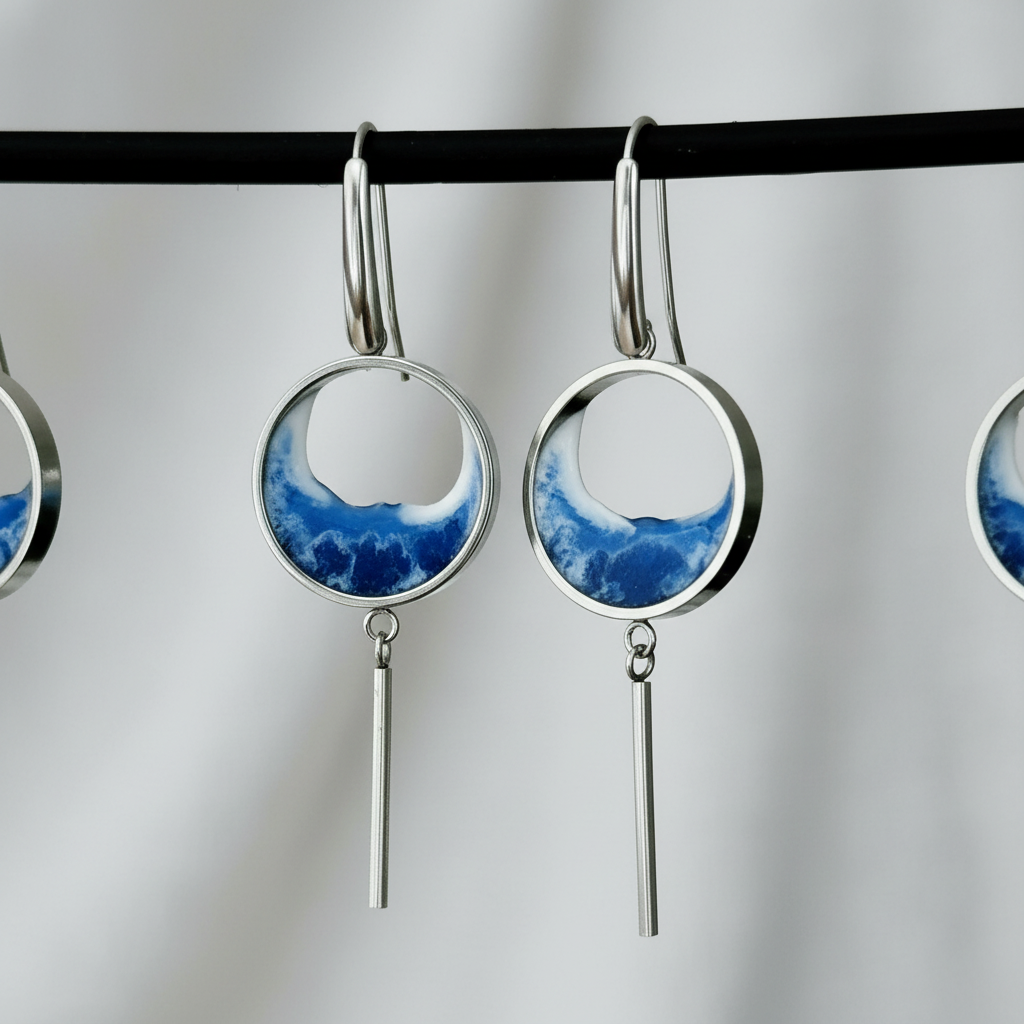 Pendientes de acero inoxidable con diseño de olas