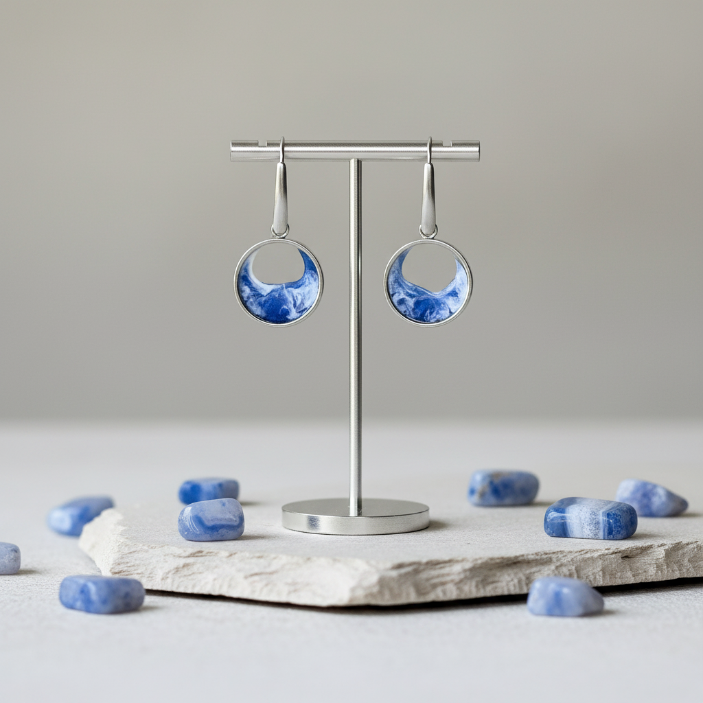 Stainless steel wave-design earrings