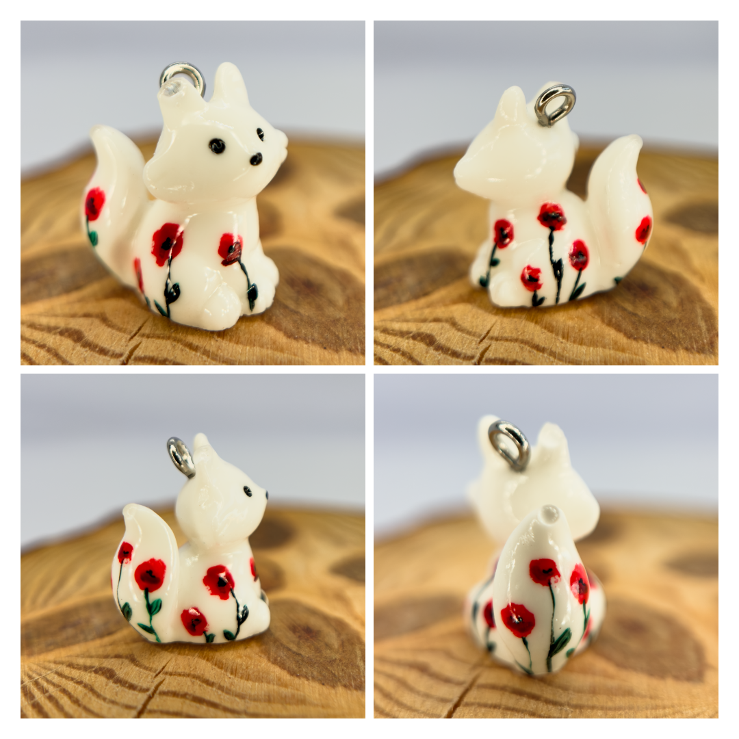 All pendants feature a miniature fox animal and hand-painted details.
