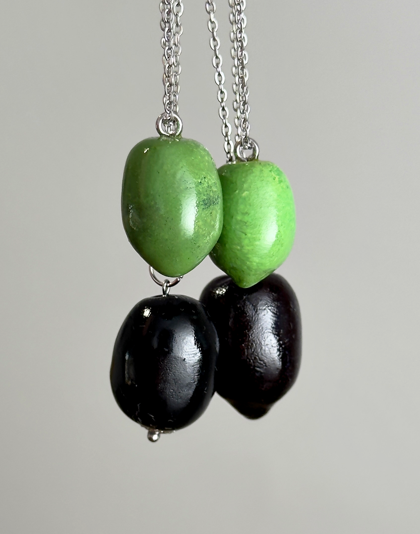 Handmade olive charms / Polymer clay pendants / Stainless steel olive necklace