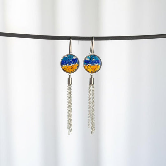 Long stainless steel earrings with micro-mosaic