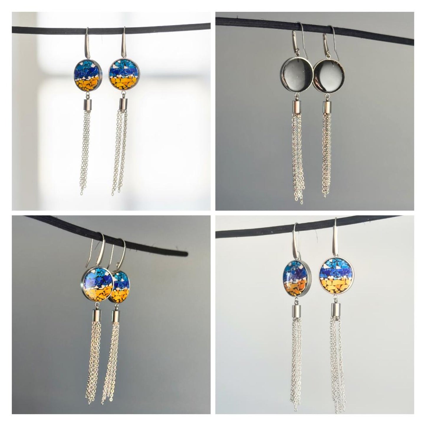 Pendientes largos de acero inoxidable con micro-mosaico