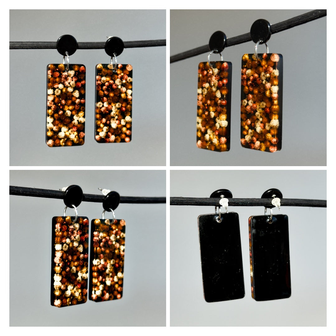 Black earrings with real flowers 