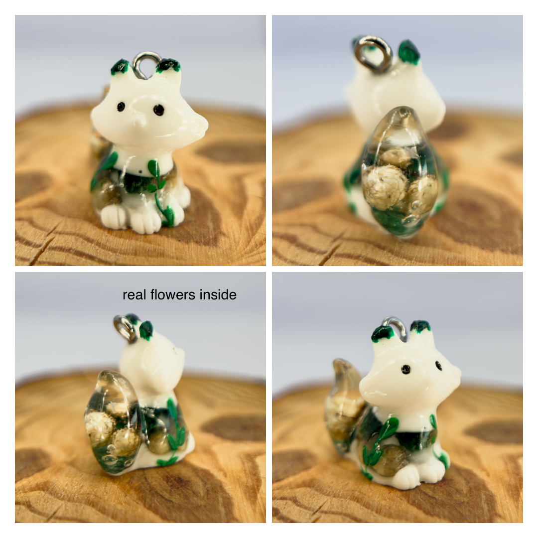 All pendants feature a miniature fox animal and hand-painted details.
