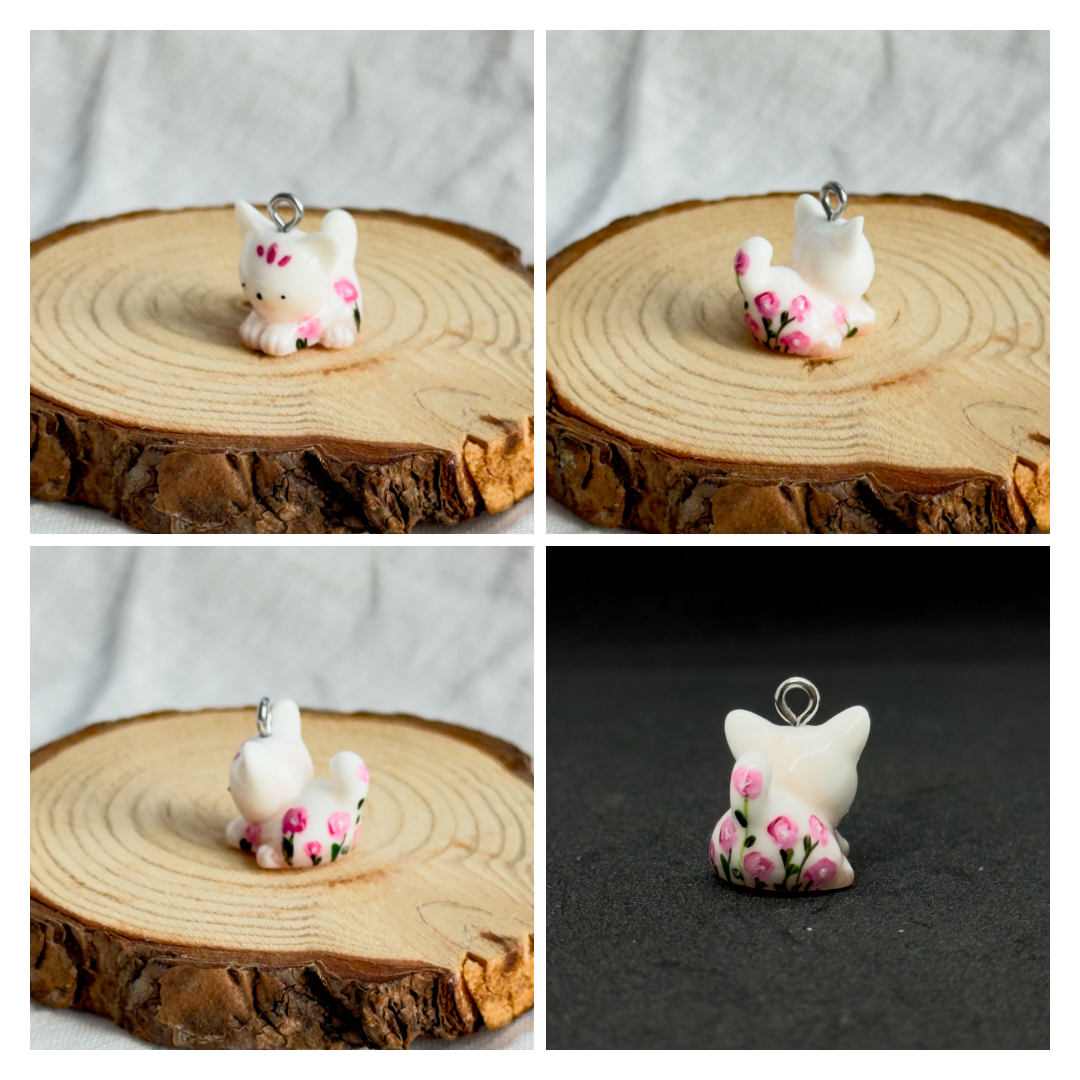 Todos los colgantes con miniatura de animal Gato y pintura a mano