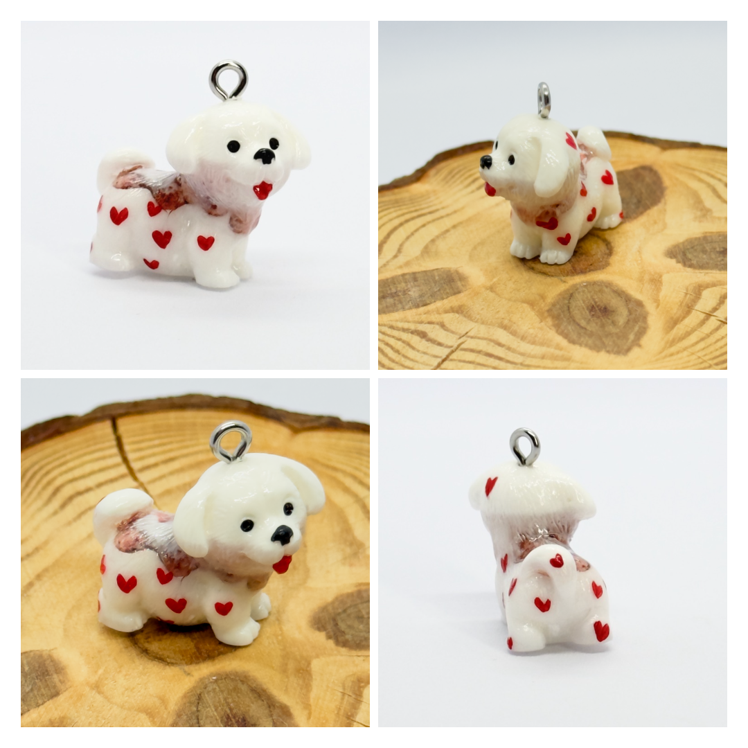 All pendants feature a miniature dog and hand-painted details.