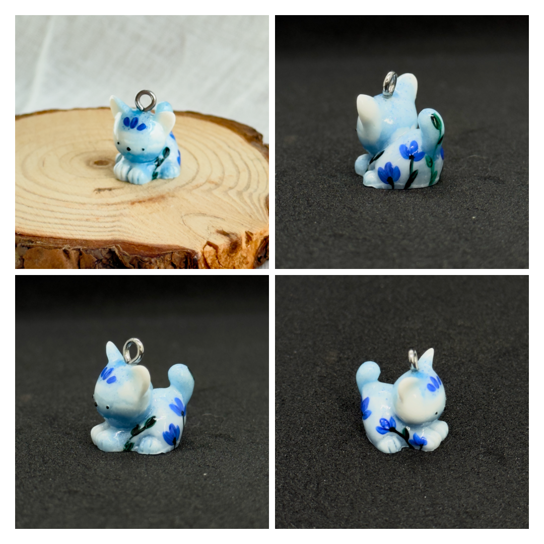Todos los colgantes con miniatura de animal Gato y pintura a mano