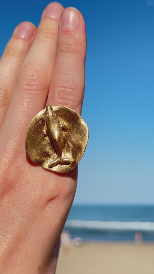 Anillo de bronce con una ballena