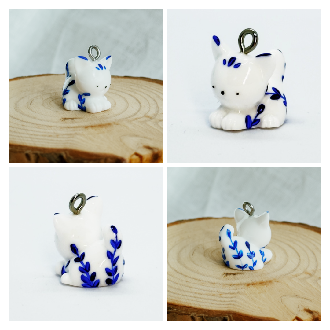 Todos los colgantes con miniatura de animal Gato y pintura a mano